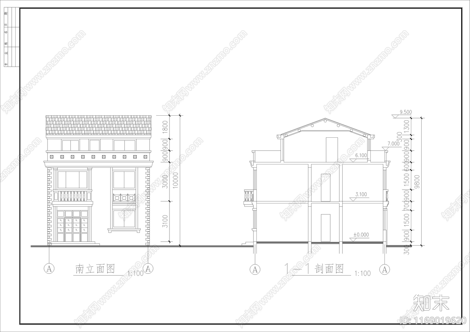 欧式别墅建筑cad施工图下载【ID:1169019620】