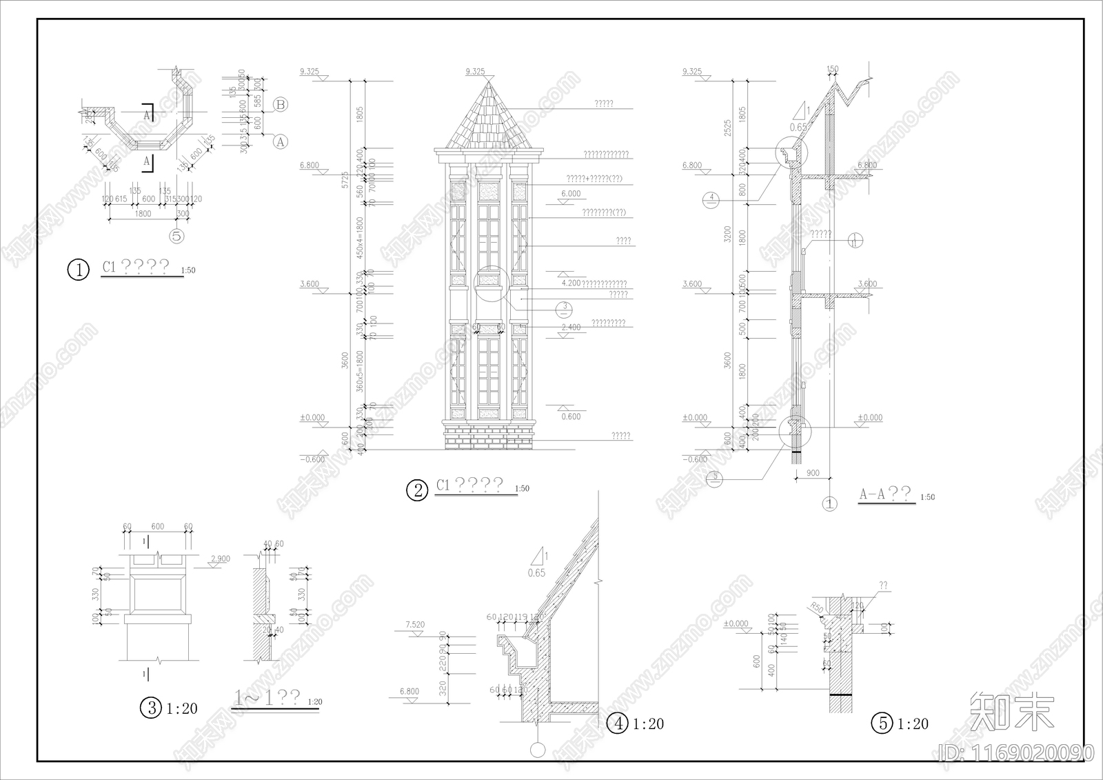 欧式别墅建筑cad施工图下载【ID:1169020090】