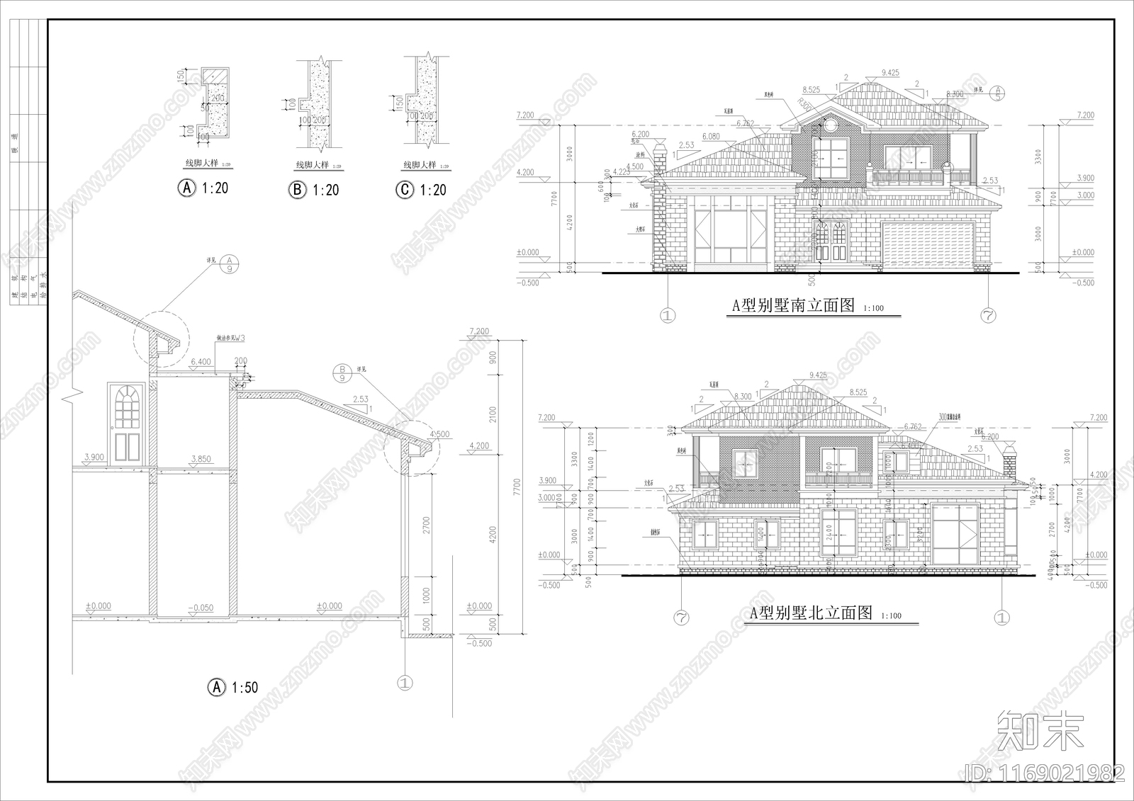 美式欧式别墅建筑cad施工图下载【ID:1169021982】