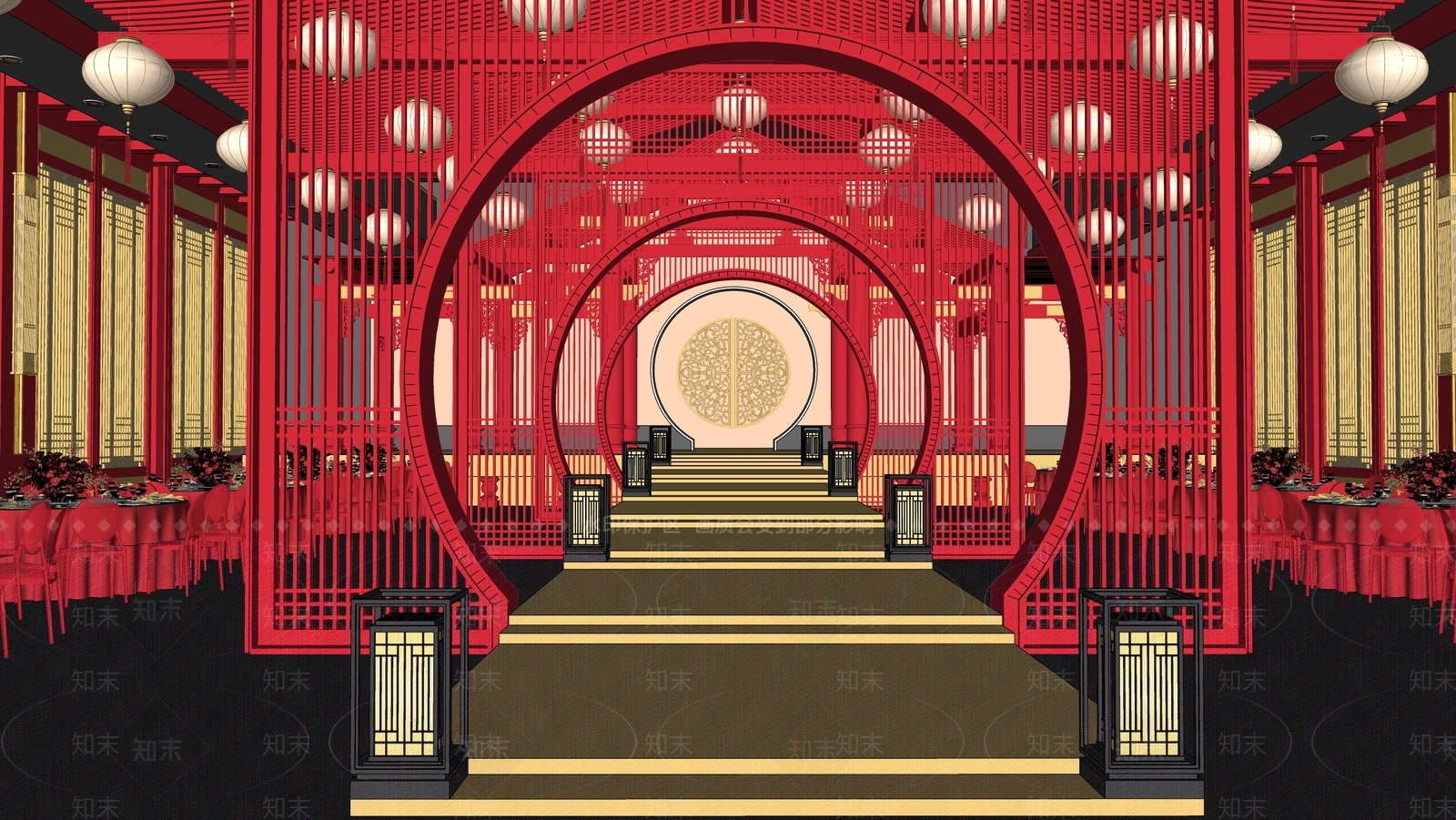 新中式中式宴会厅SU模型下载【ID:1169033940】
