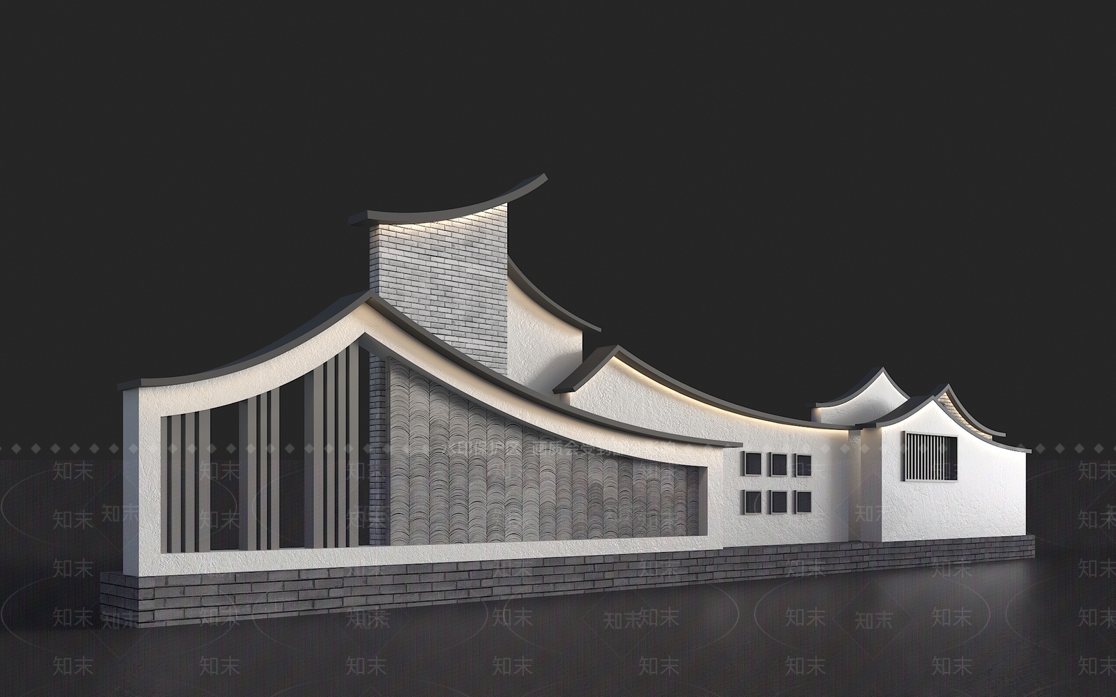 新中式中式景墙3D模型下载【ID:1169054498】