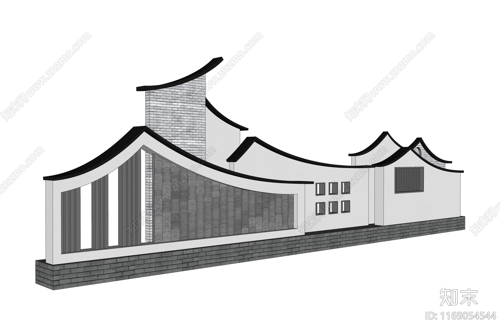 新中式中式景墙SU模型下载【ID:1169054544】