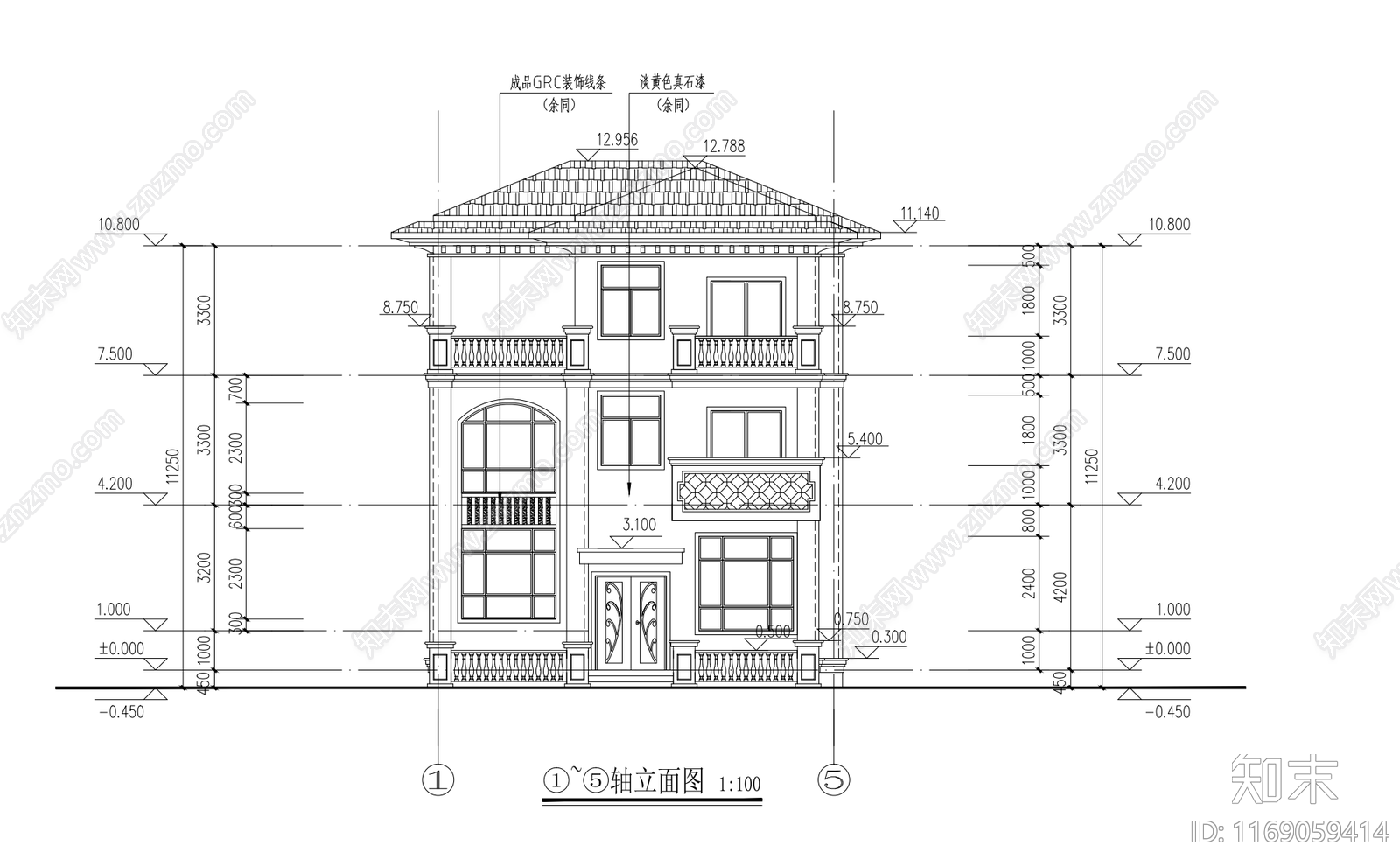 现代别墅建筑cad施工图下载【ID:1169059414】