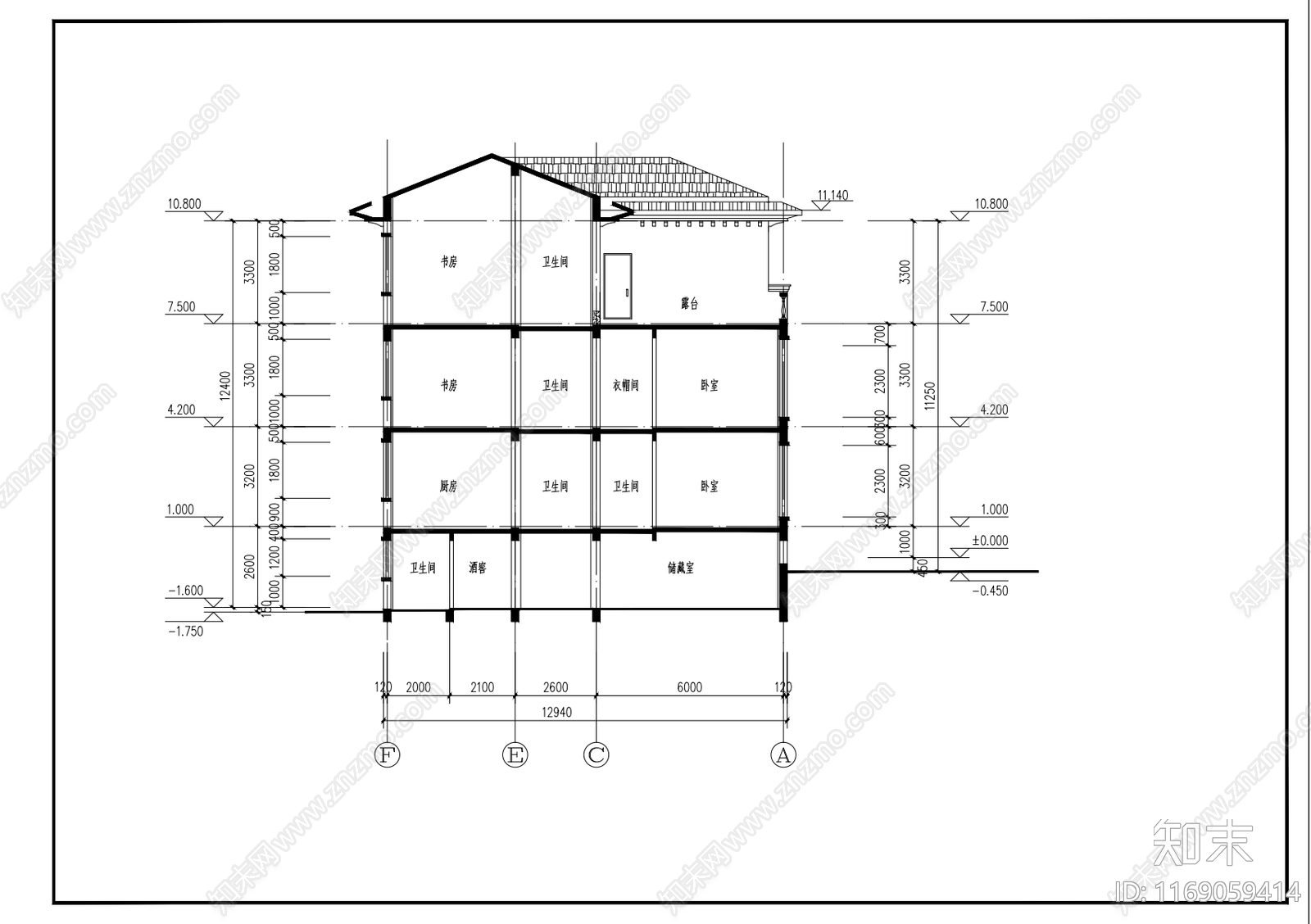 现代别墅建筑cad施工图下载【ID:1169059414】