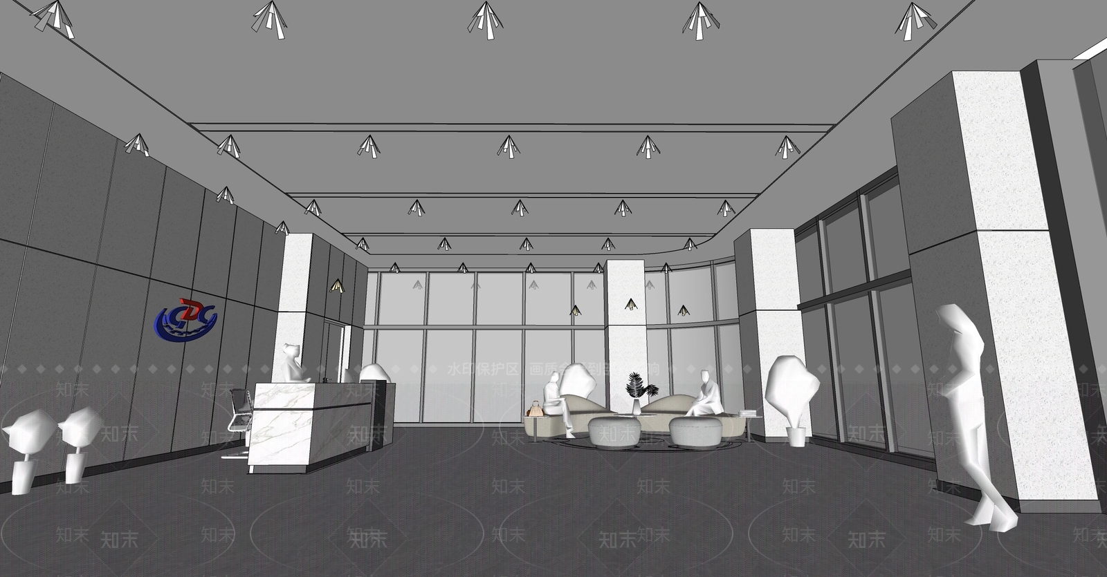 现代办公大堂SU模型下载【ID:1169061680】
