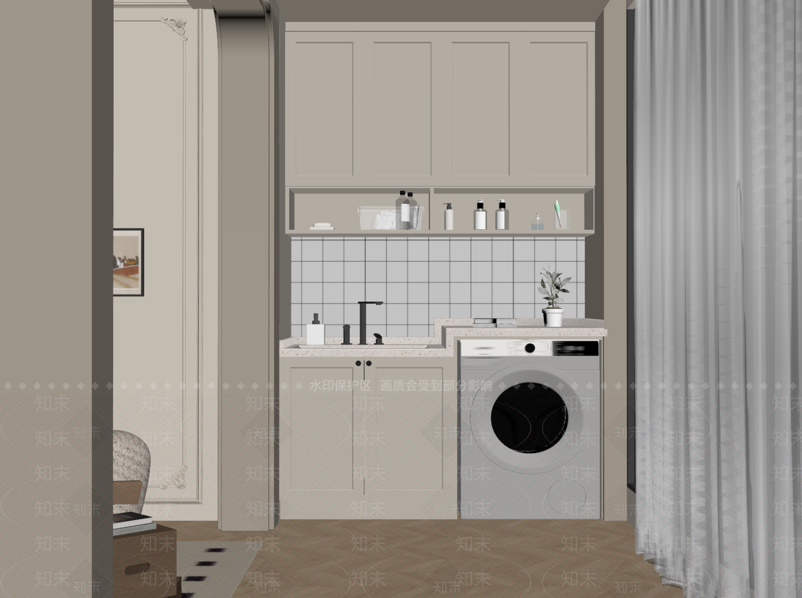 现代洗衣机柜SU模型下载【ID:1169064967】