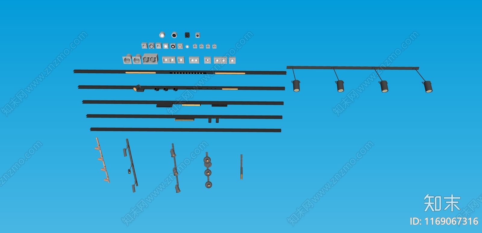 现代新中式筒灯射灯SU模型下载【ID:1169067316】