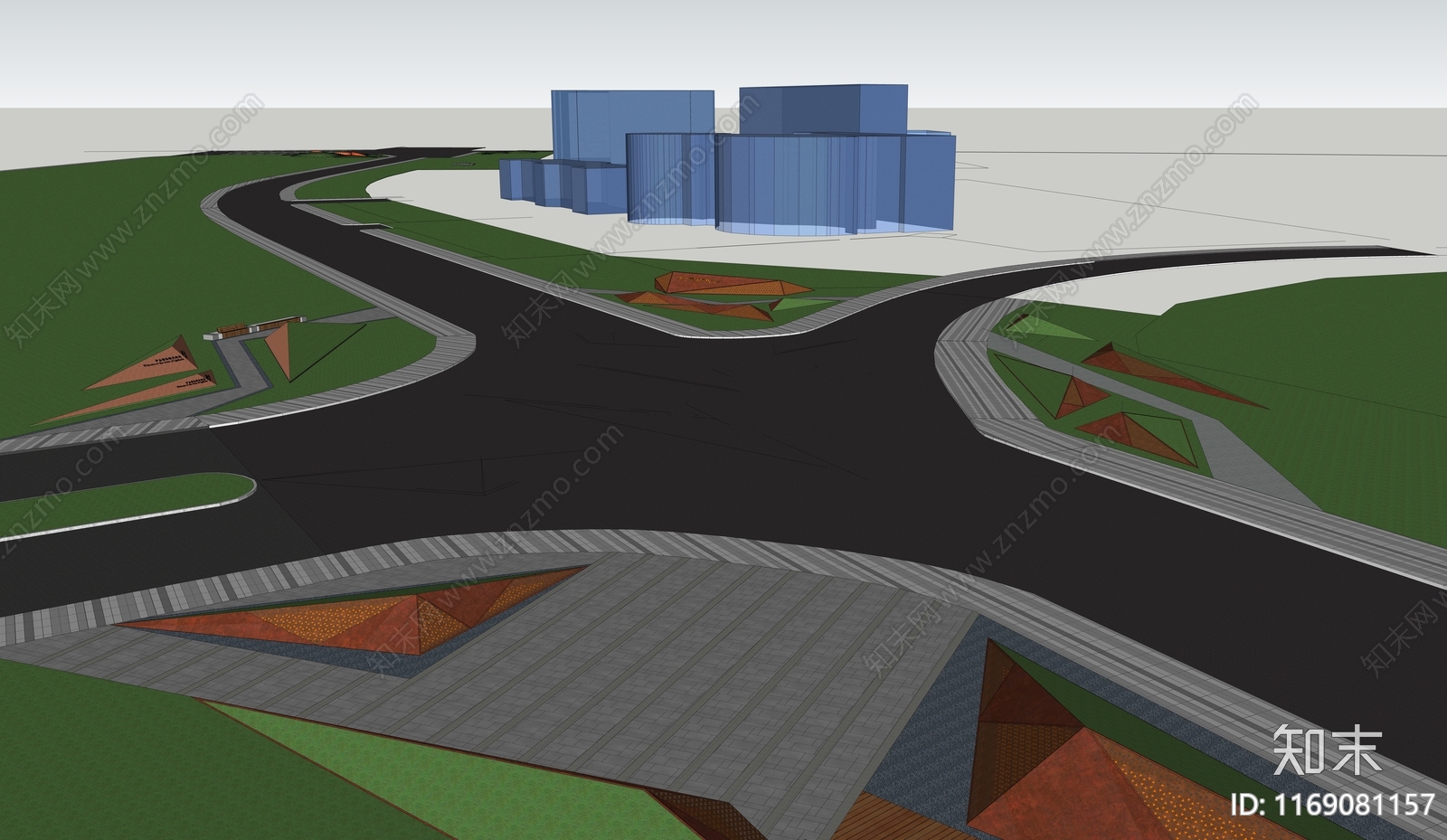 现代广场景观SU模型下载【ID:1169081157】