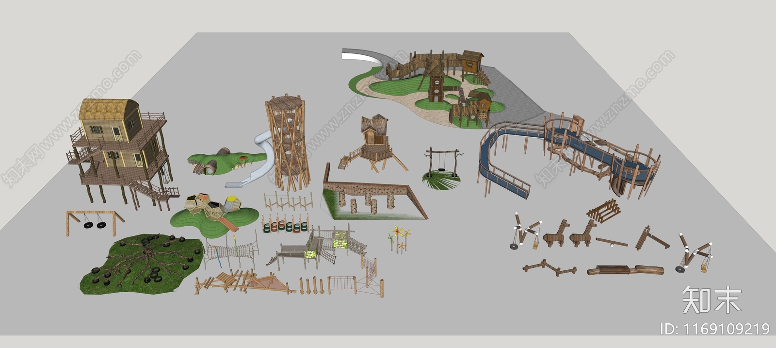 现代中式儿童游乐区SU模型下载【ID:1169109219】
