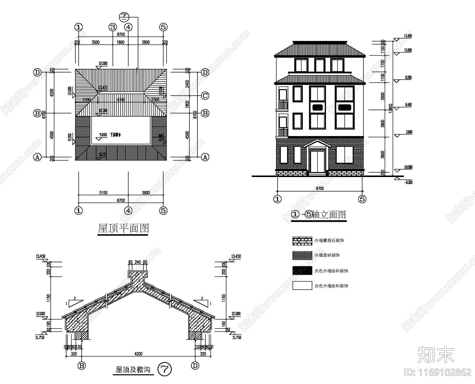 现代别墅建筑cad施工图下载【ID:1169102862】