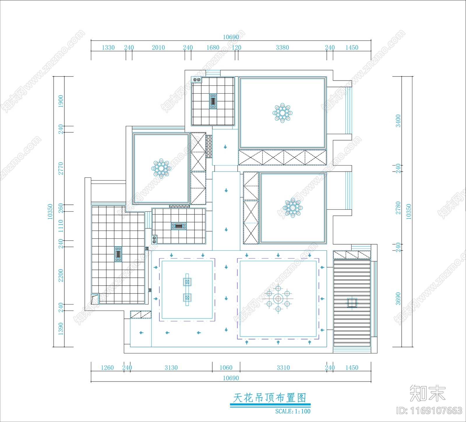 整体家装空间cad施工图下载【ID:1169107663】