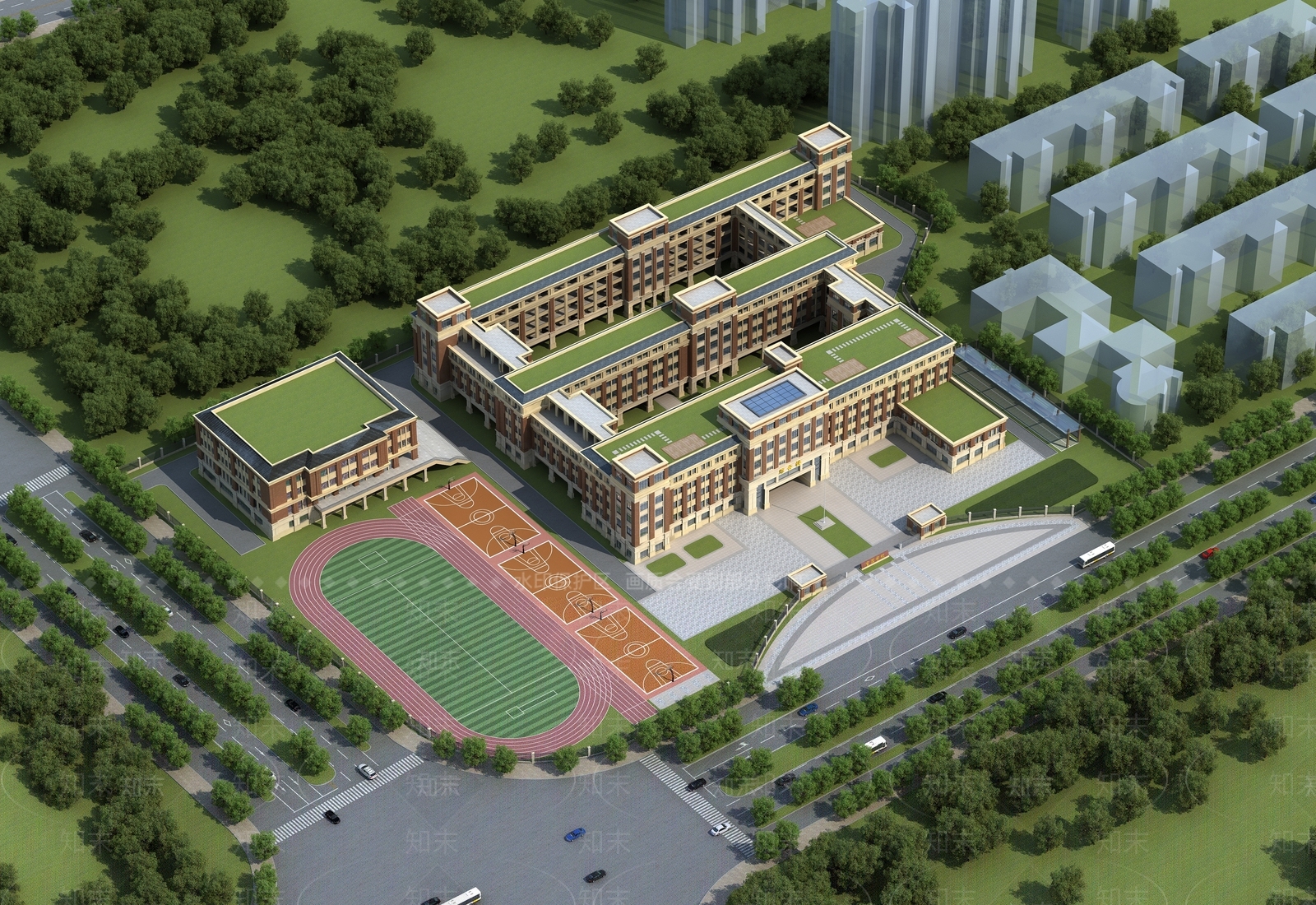 现代欧式学校外观3D模型下载【ID:1169109086】