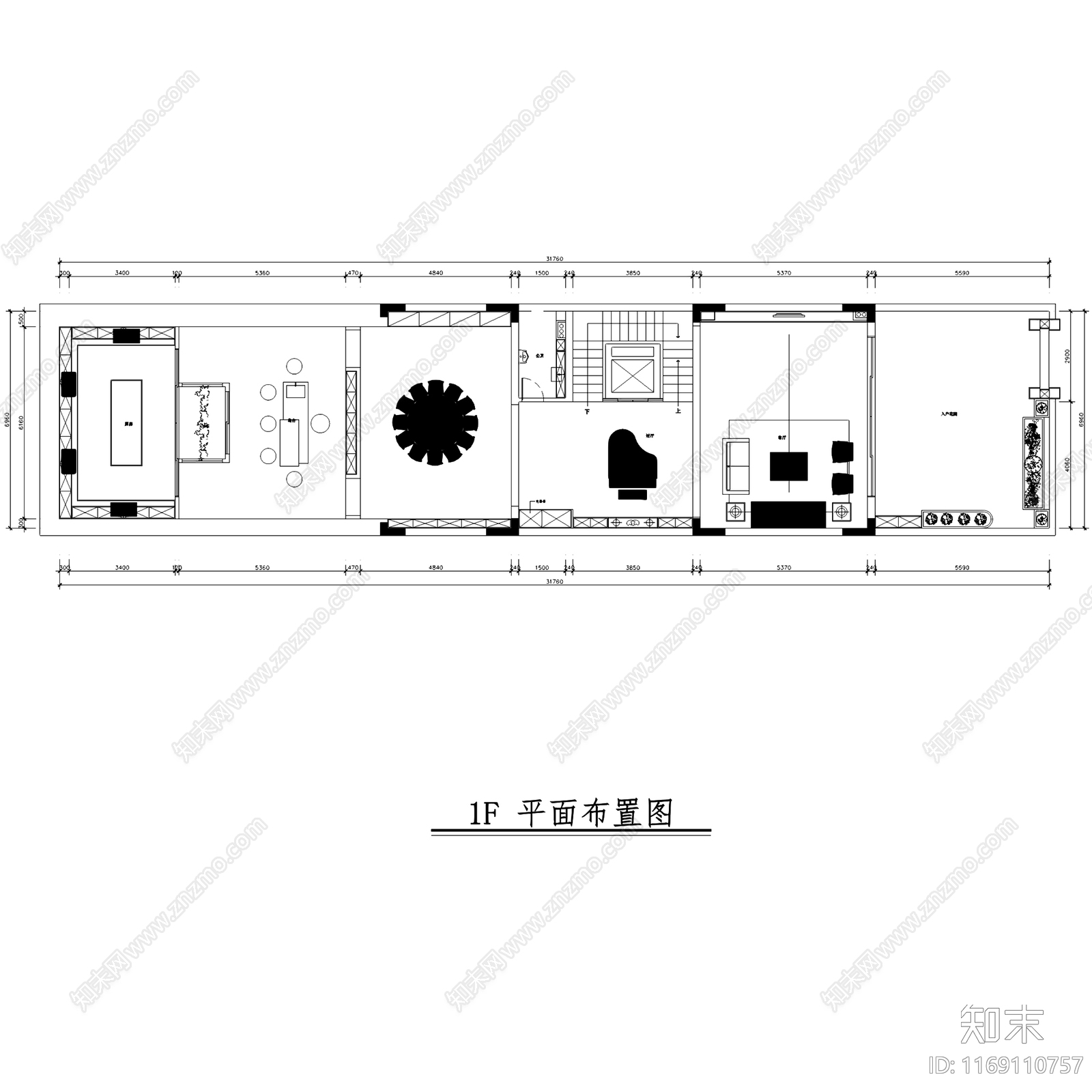 现代轻奢中海九号公馆五层别墅室内家装施工图下载【ID:1169110757】