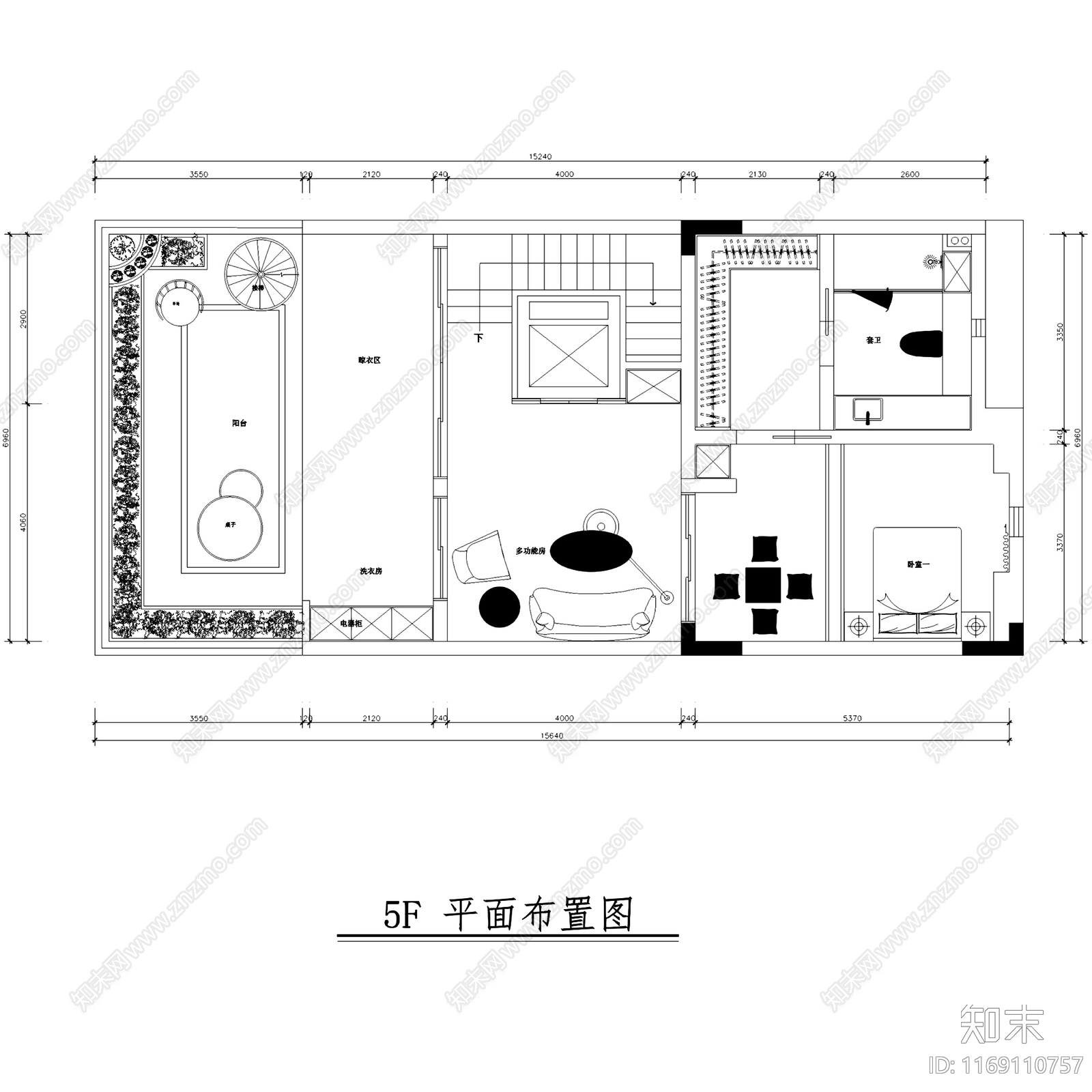 现代轻奢中海九号公馆五层别墅室内家装施工图下载【ID:1169110757】