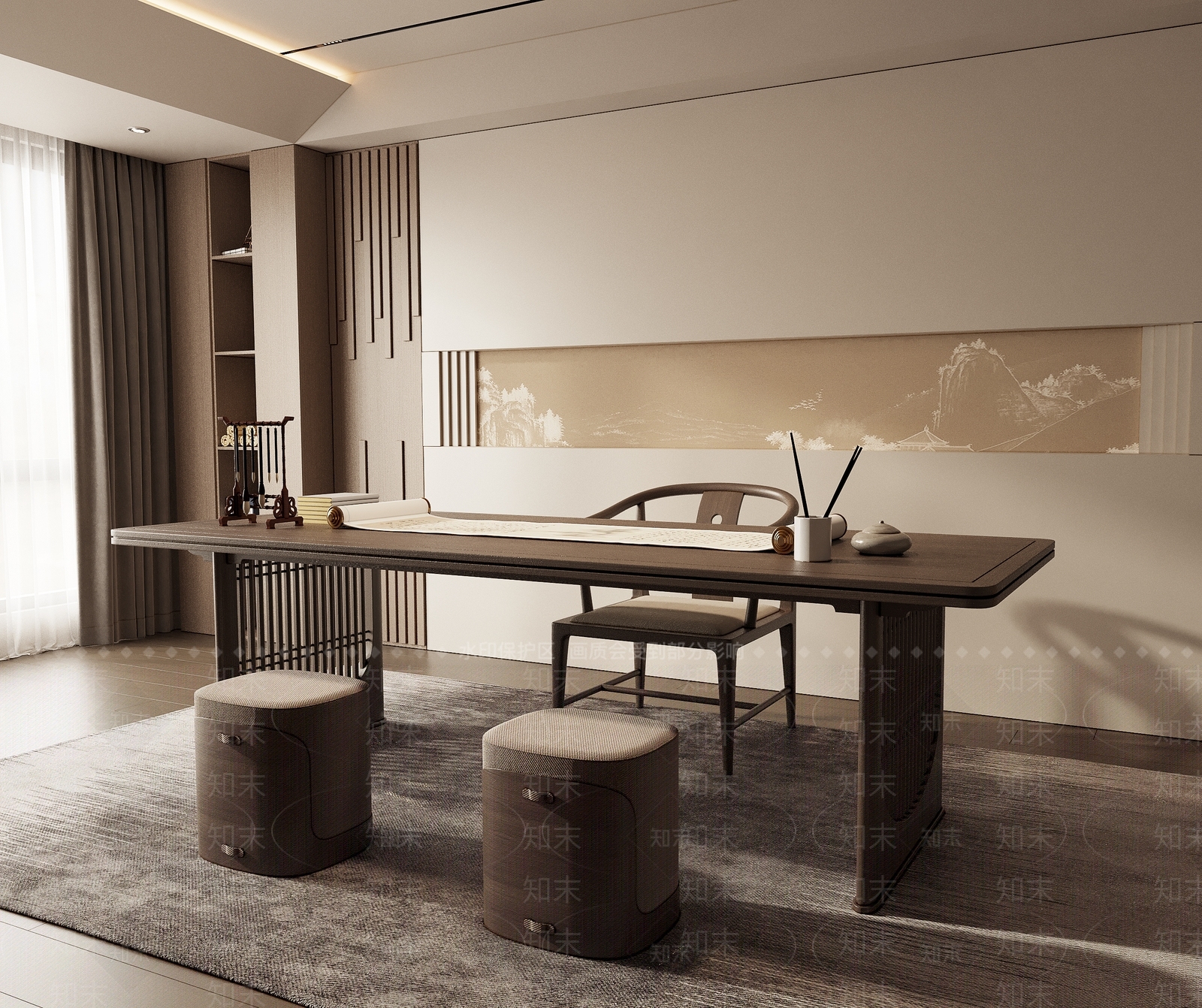 新中式中式书房3D模型下载【ID:1169111863】