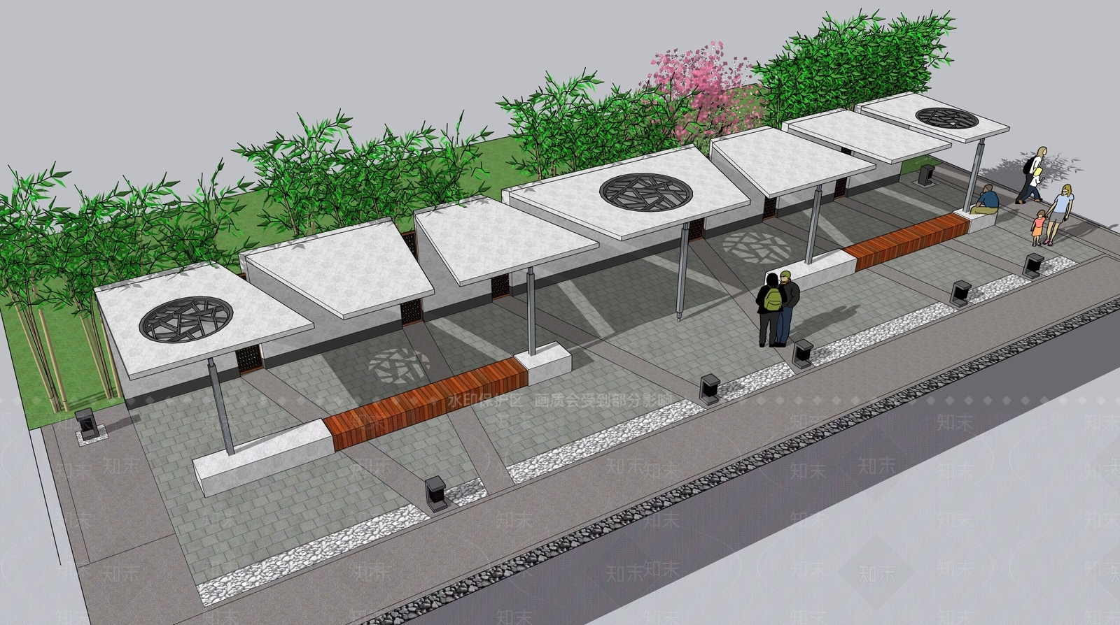 新中式广场景观SU模型下载【ID:1169114702】