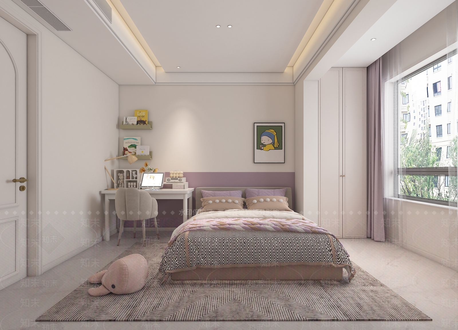 现代奶油家居卧室3D模型下载【ID:1169117822】
