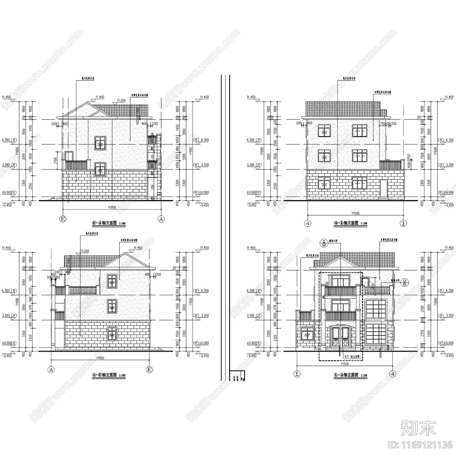 现代欧式别墅建筑施工图下载【ID:1169121136】