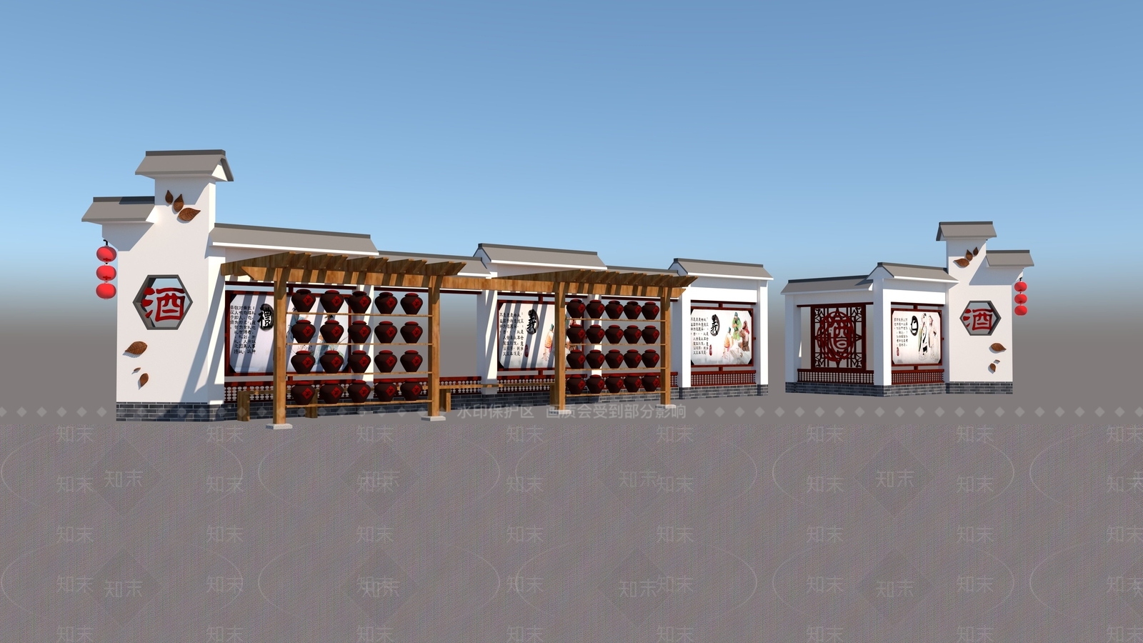 新中式中式廊架3D模型下载【ID:1169123157】
