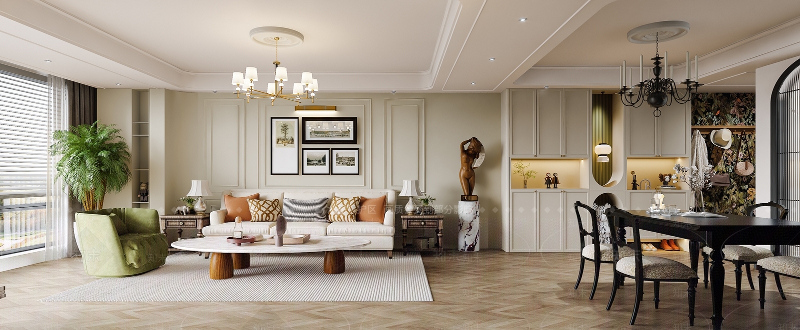 美式简约家居客厅3D模型下载【ID:1169123607】