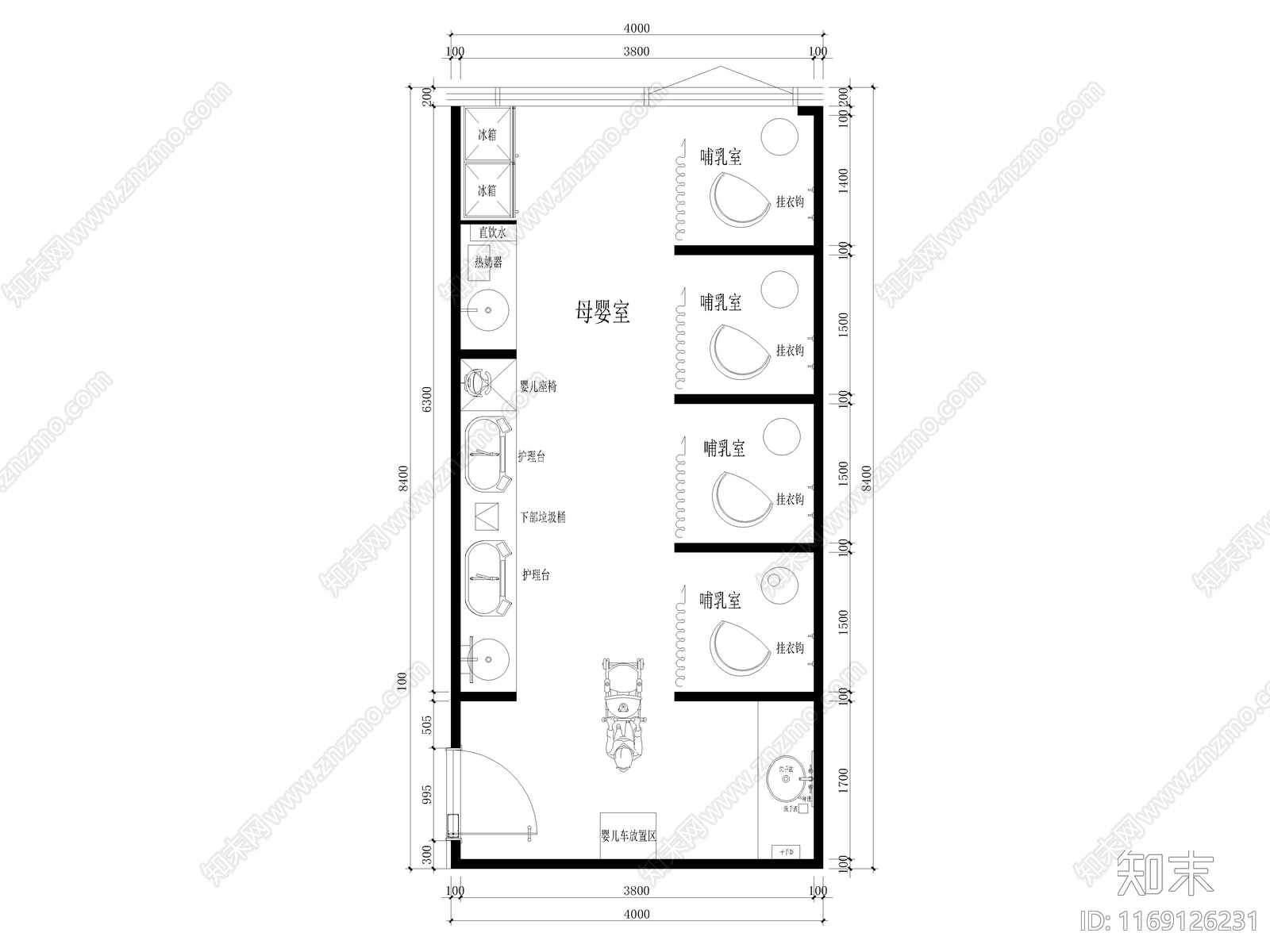 4套母婴室母婴护理室哺乳室CAD施工图施工图下载【ID:1169126231】