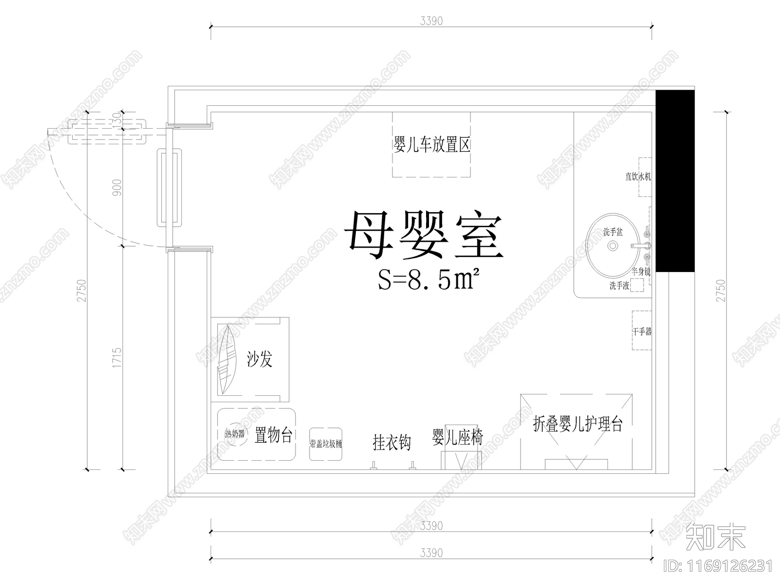 4套母婴室母婴护理室哺乳室CAD施工图施工图下载【ID:1169126231】