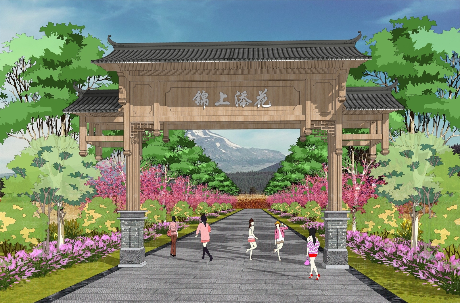 现代新中式牌坊牌楼SU模型下载【ID:1169129430】