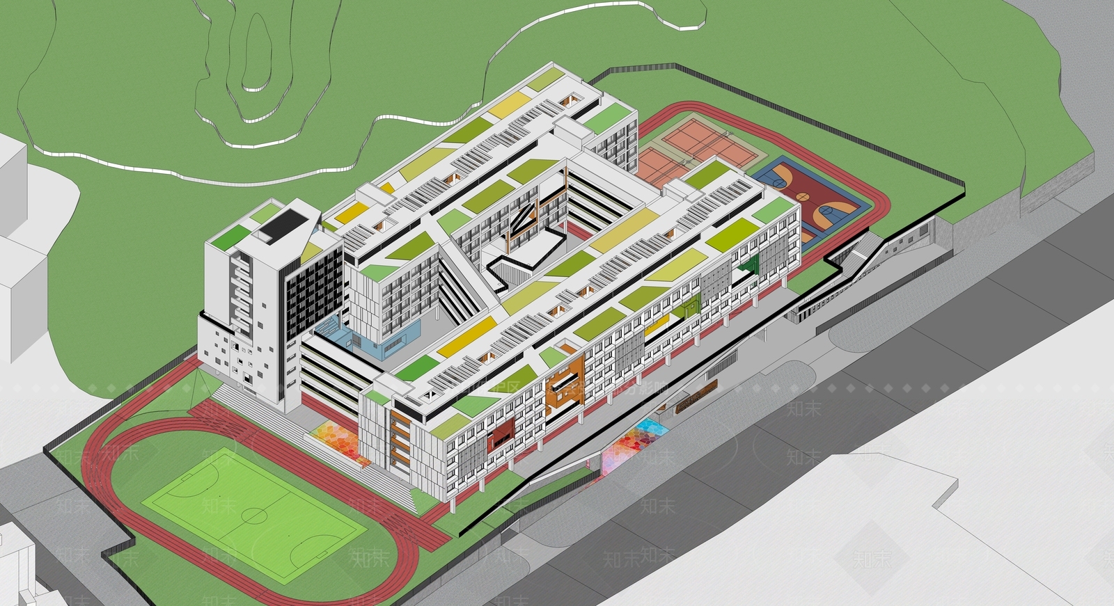 现代学校建筑SU模型下载【ID:1169138946】