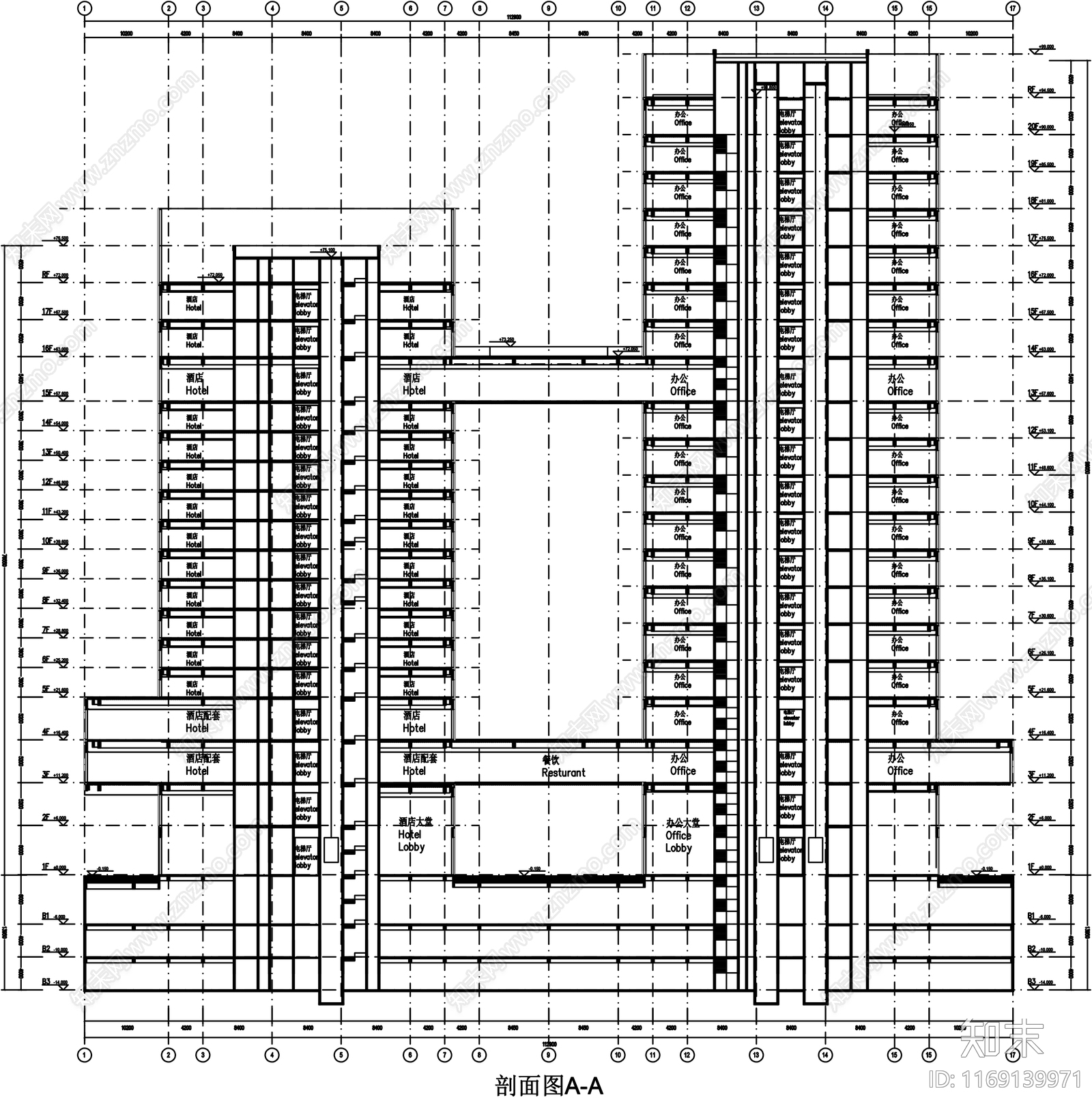 现代办公楼建筑cad施工图下载【ID:1169139971】