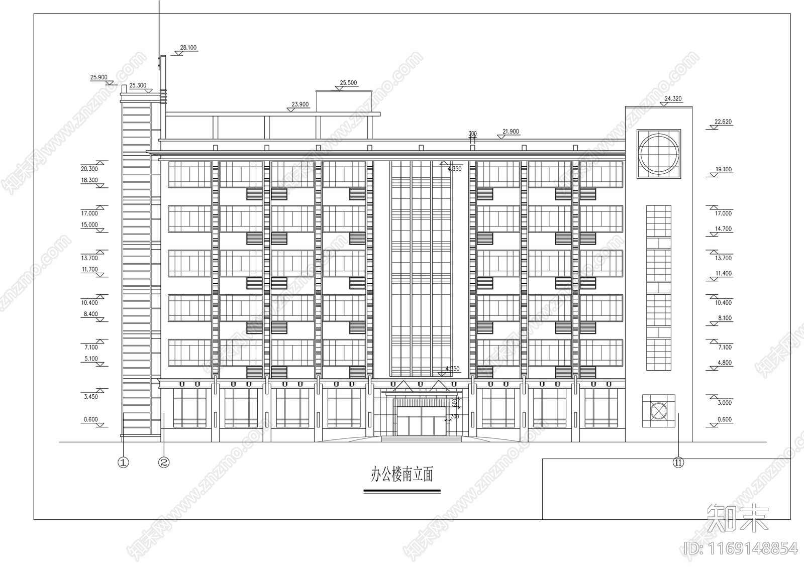 现代办公楼建筑cad施工图下载【ID:1169148854】