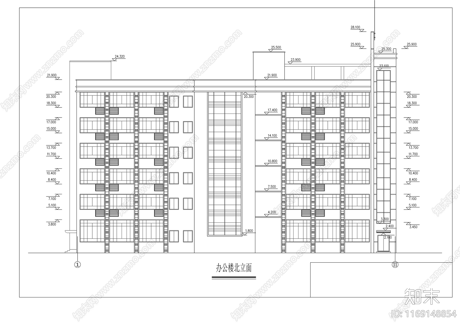 现代办公楼建筑cad施工图下载【ID:1169148854】