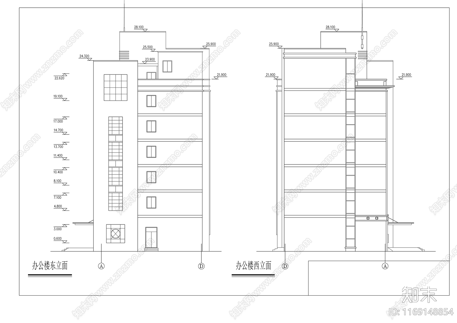 现代办公楼建筑cad施工图下载【ID:1169148854】