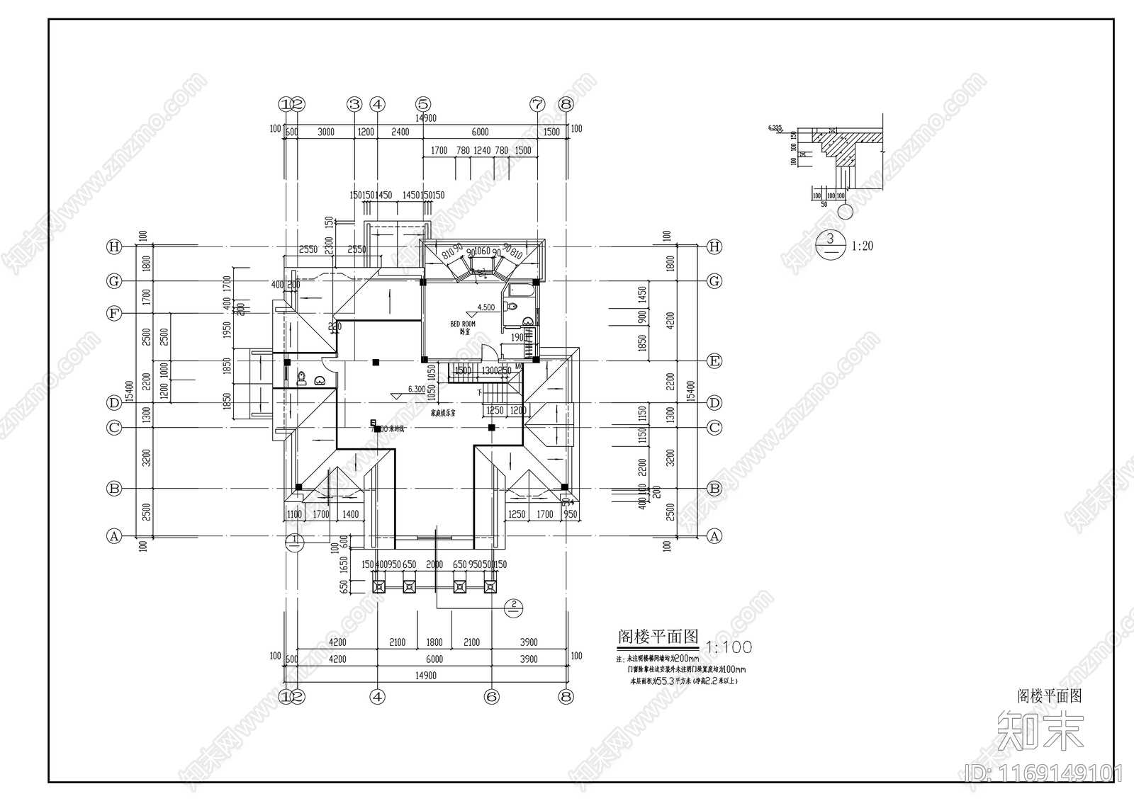 欧式别墅建筑cad施工图下载【ID:1169149101】