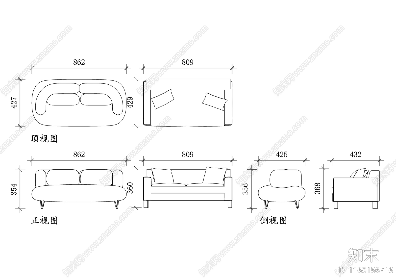 现代沙发cad施工图下载【ID:1169156716】