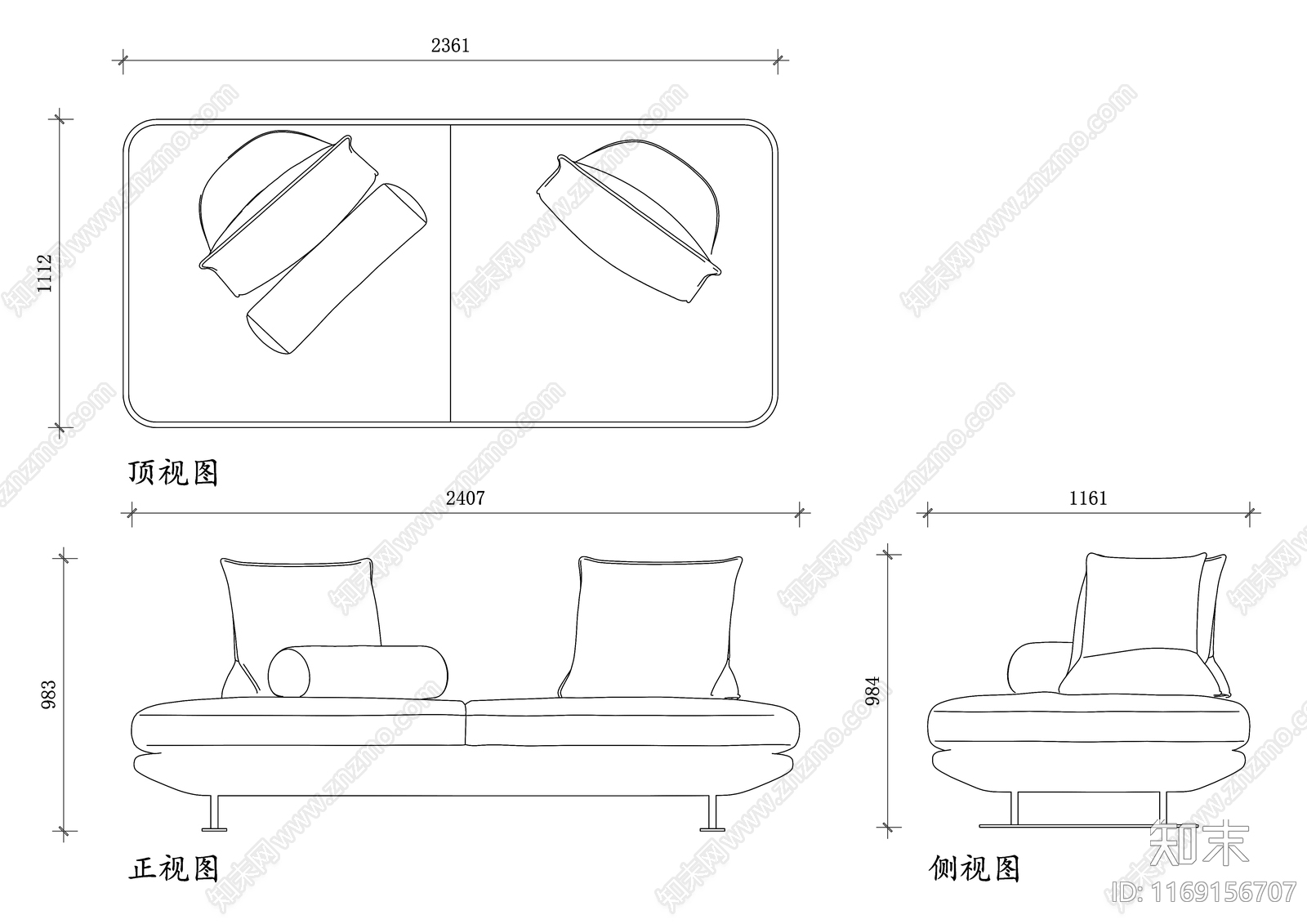 现代沙发cad施工图下载【ID:1169156707】