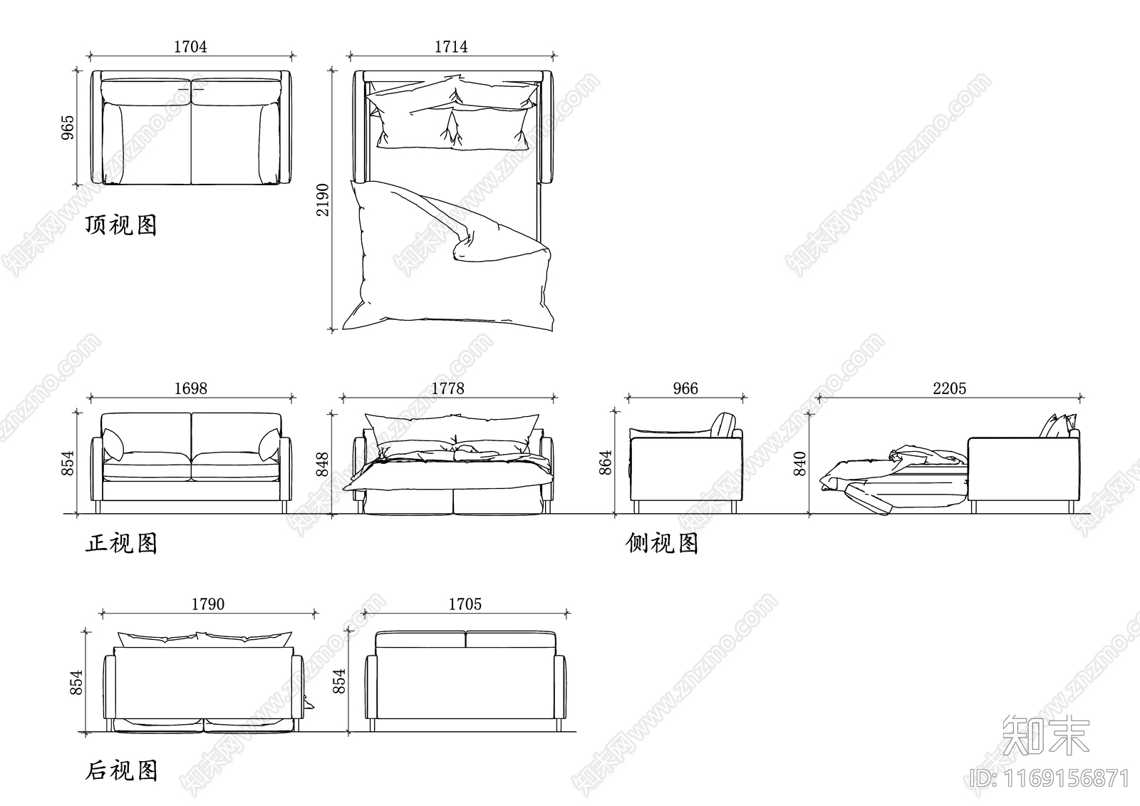 现代床施工图下载【ID:1169156871】