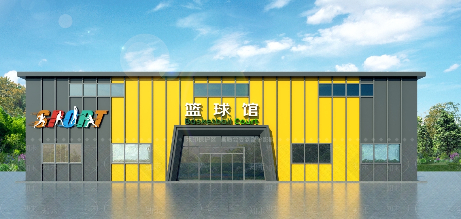 现代极简体育建筑SU模型下载【ID:1169335437】
