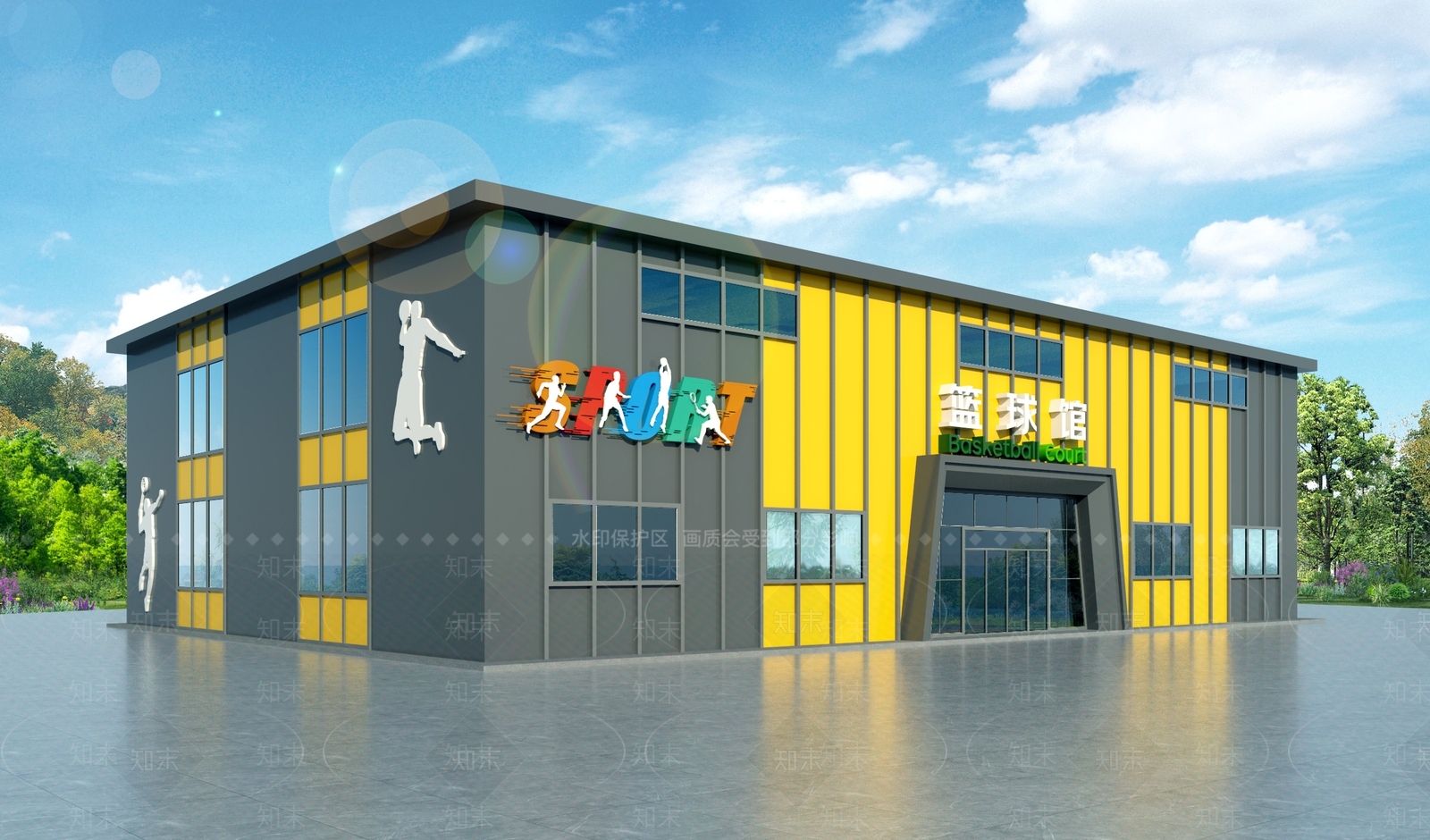 现代极简体育建筑SU模型下载【ID:1169335437】