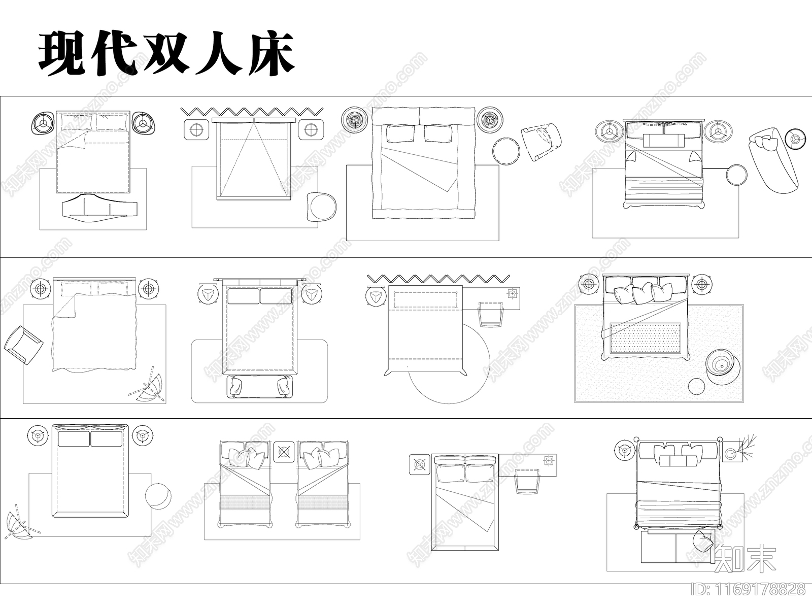 现代新中式床施工图下载【ID:1169178828】