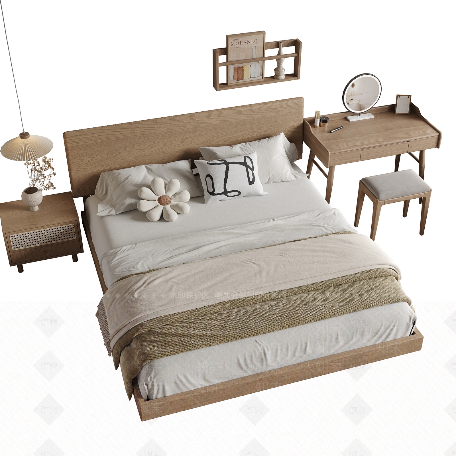 北欧日式双人床3D模型下载【ID:1169198295】