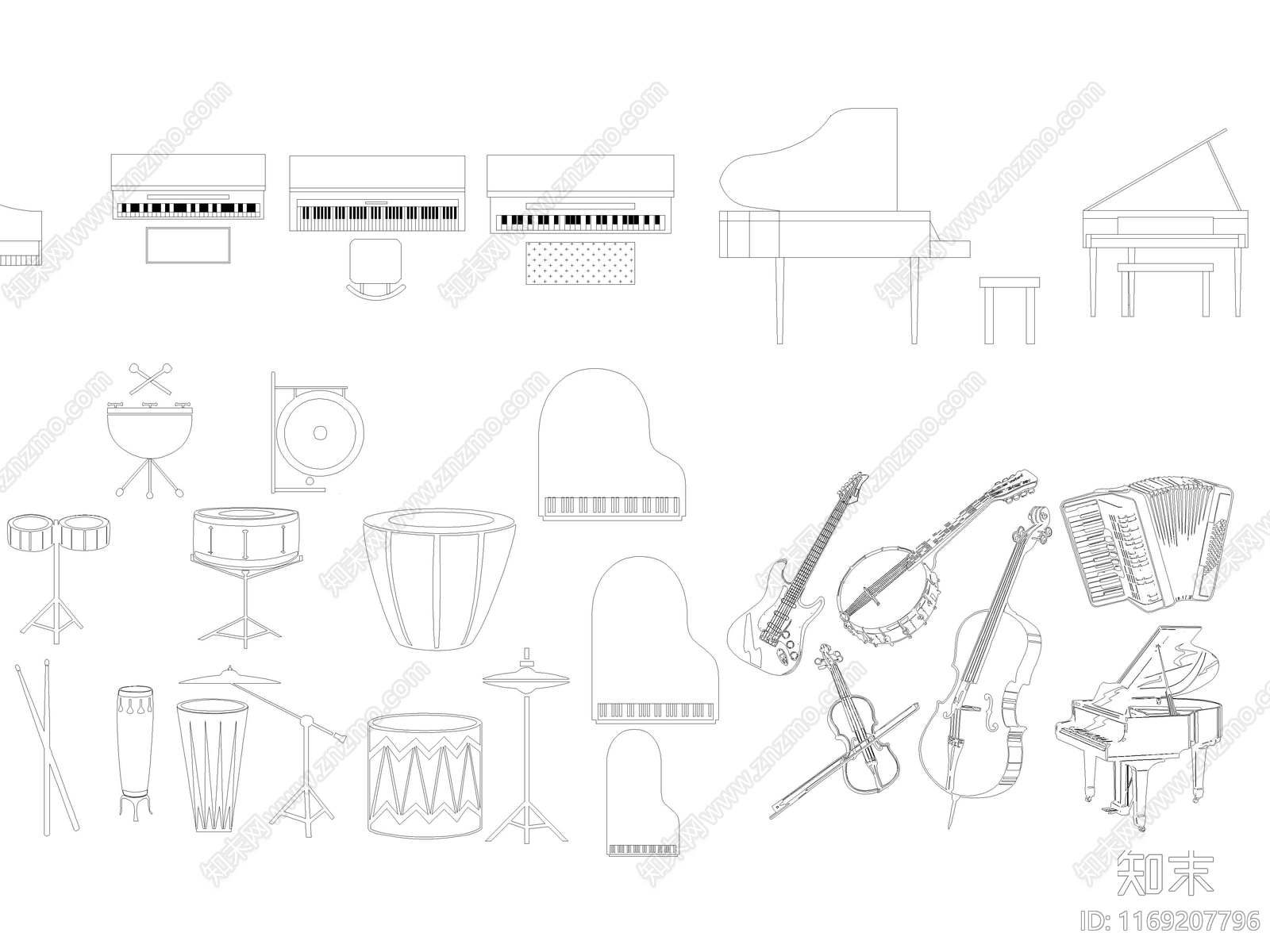 2024年最新乐器钢琴架子鼓古筝吉他小提琴图库施工图下载【ID:1169207796】