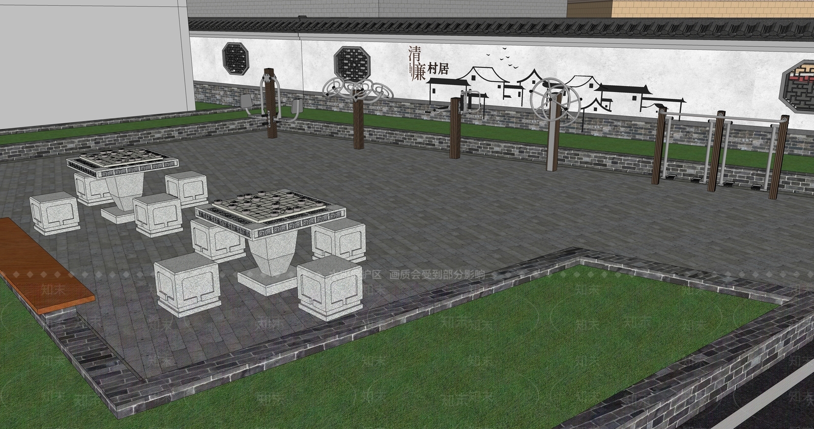 中式复古广场景观SU模型下载【ID:1169224725】