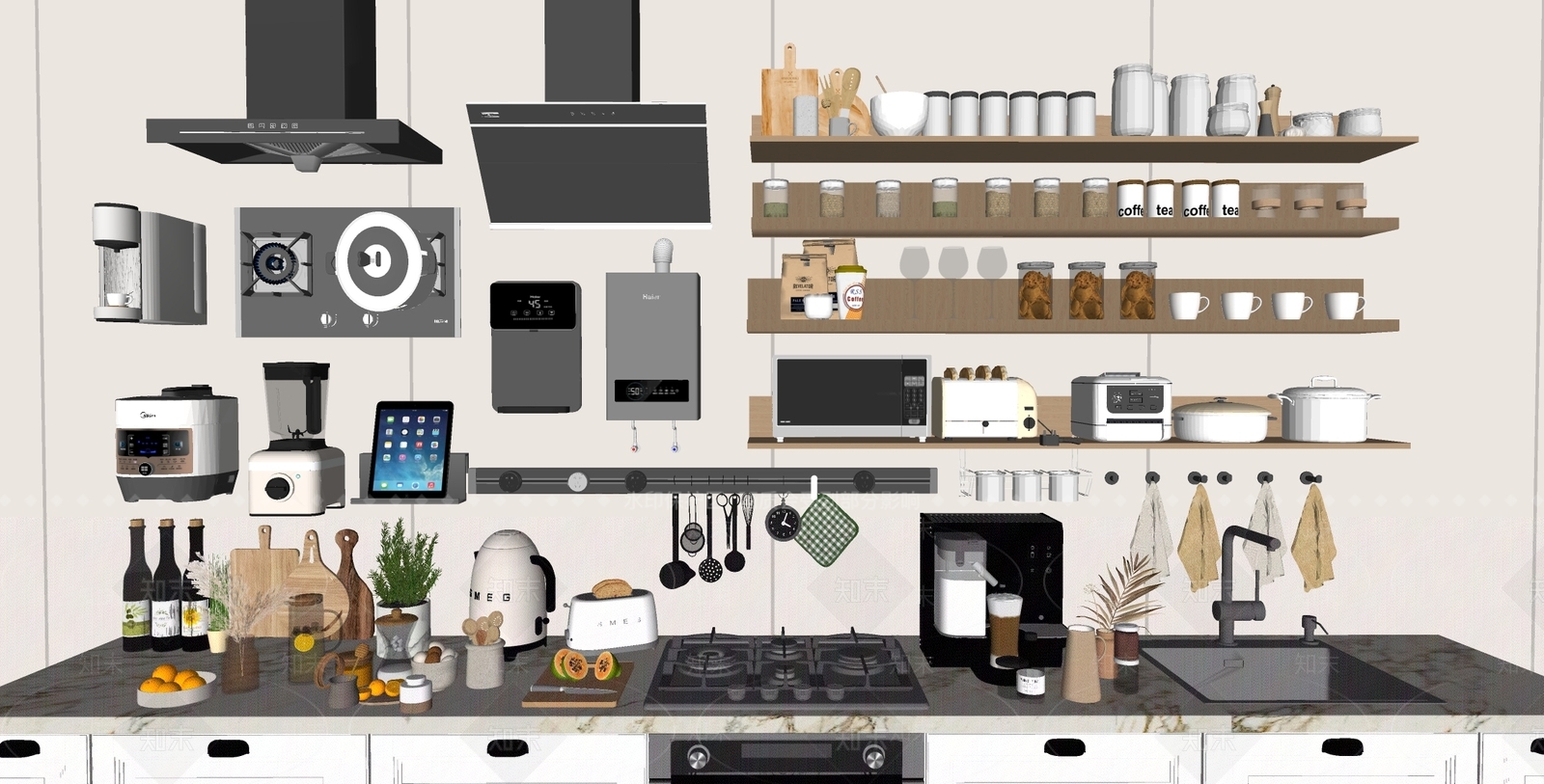 厨房用品组合SU模型下载【ID:1169226099】