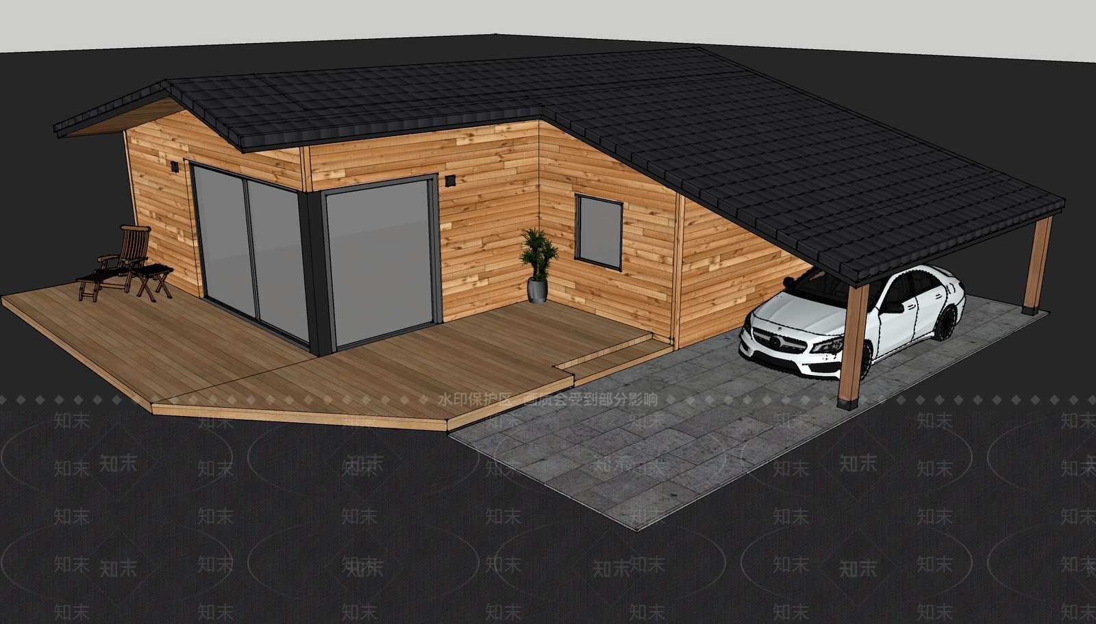 现代新中式木屋SU模型下载【ID:1169256162】