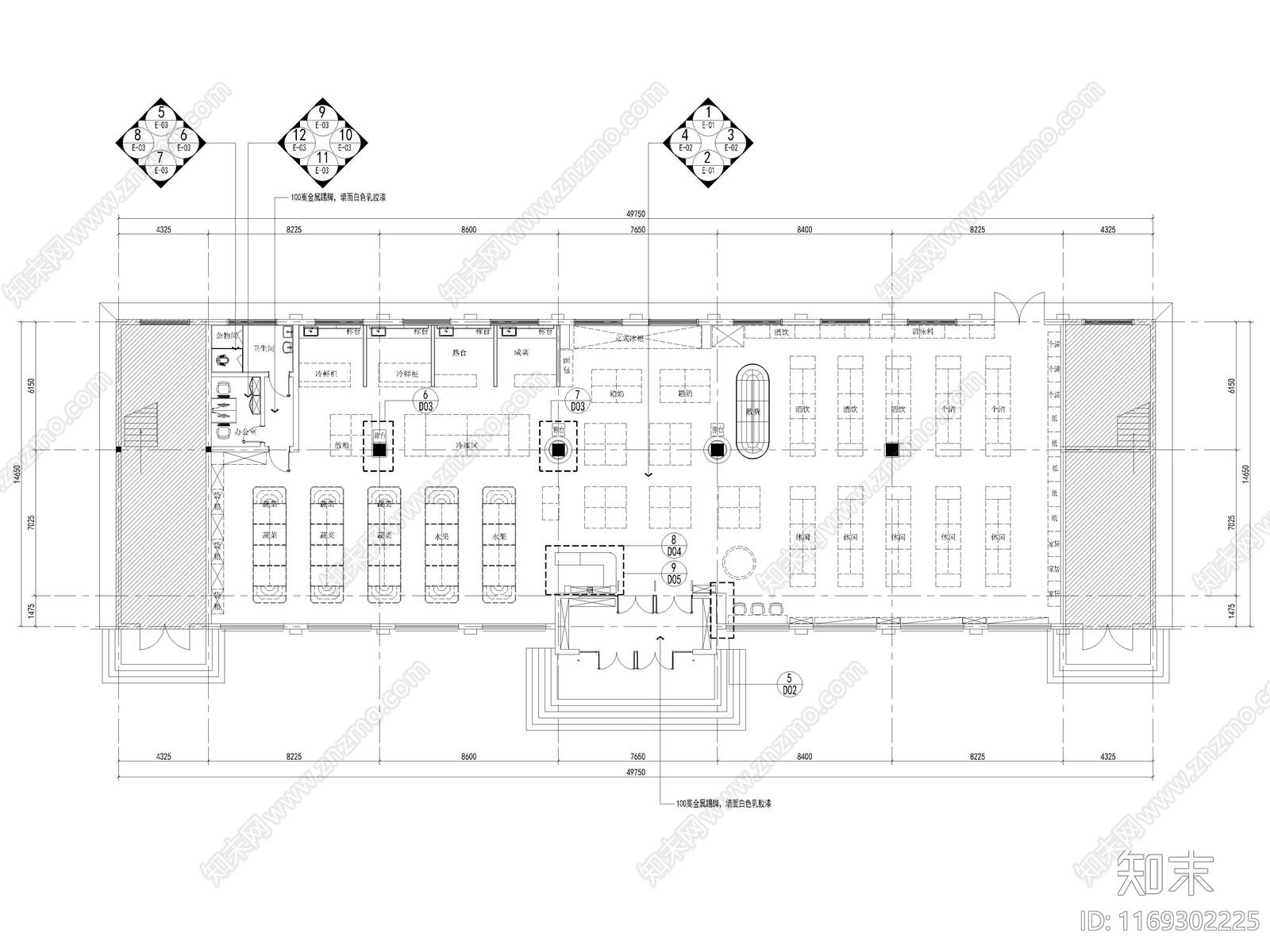 8套生活超市生鲜超市CAD施工图施工图下载【ID:1169302225】