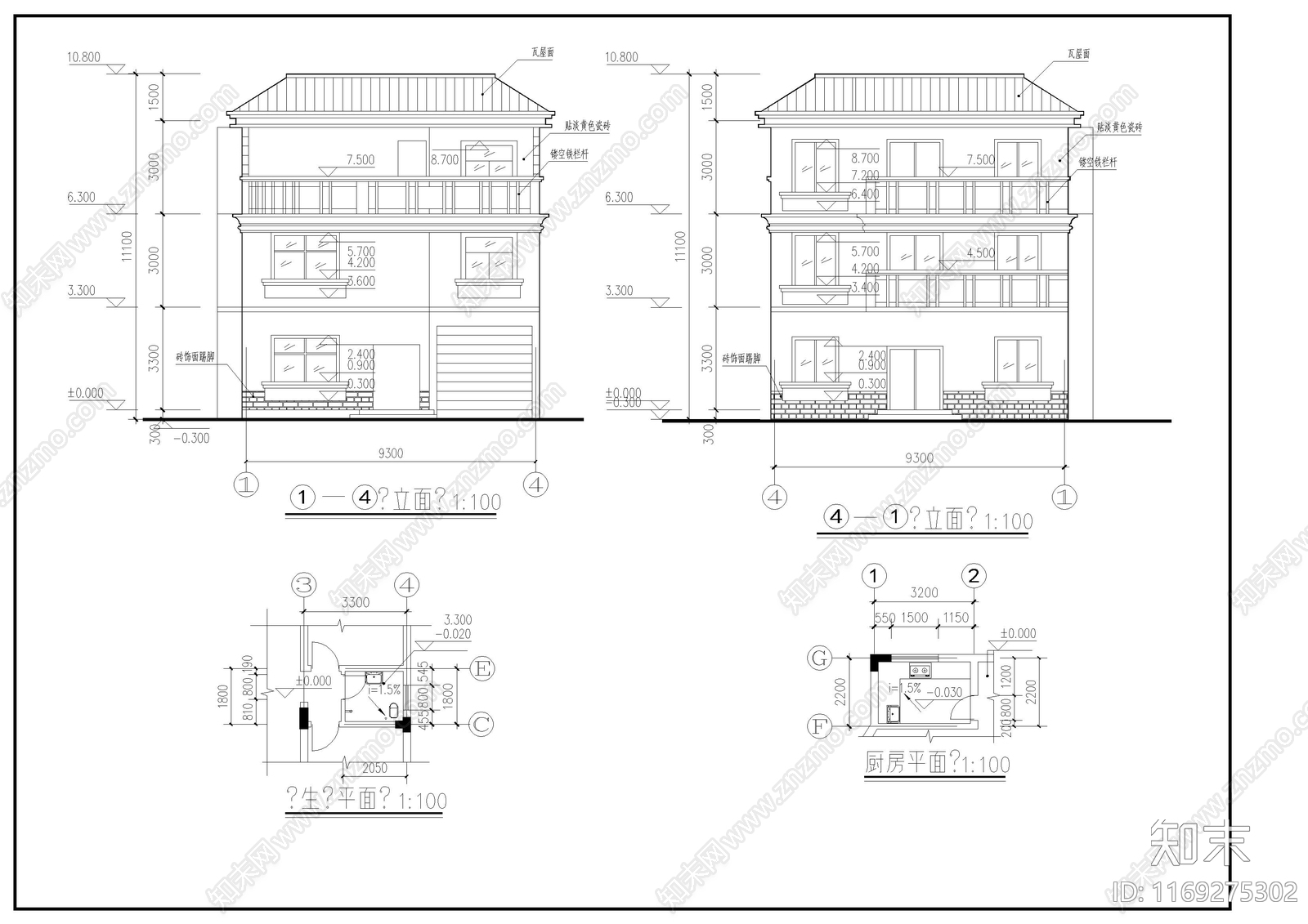 现代欧式别墅建筑cad施工图下载【ID:1169275302】