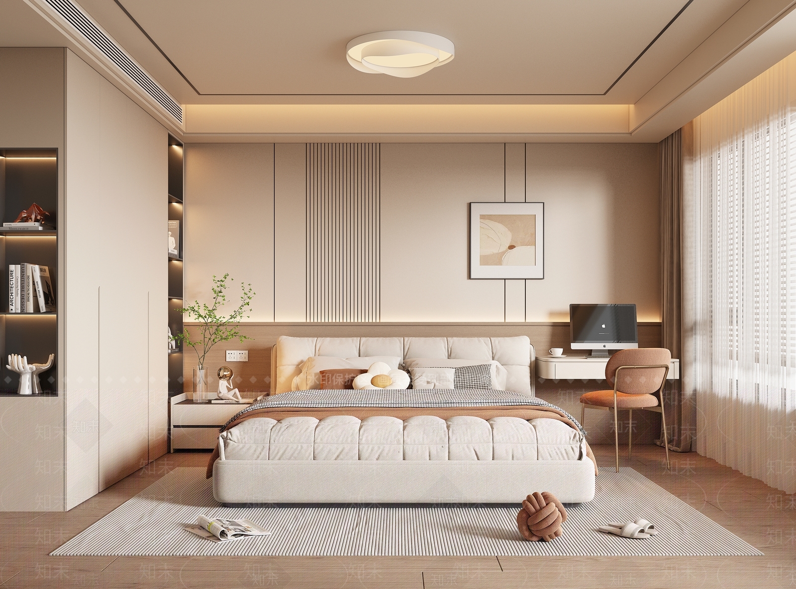 米色软包双人床双人床3D模型下载【ID:1227542381】