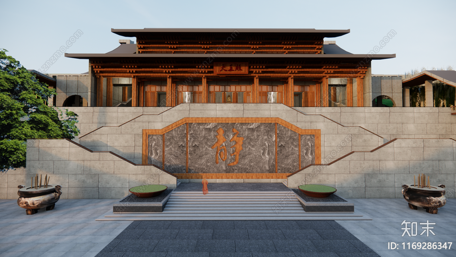 新中式现代寺庙建筑SU模型下载【ID:1169286347】