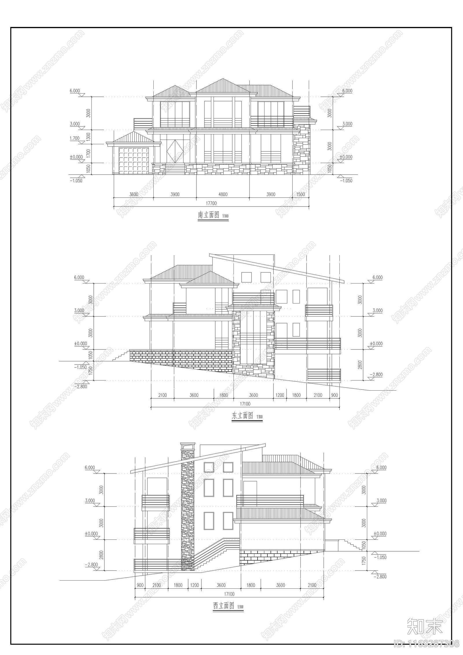 欧式别墅建筑cad施工图下载【ID:1169287308】