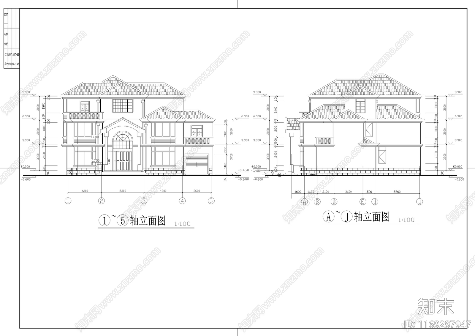 欧式别墅建筑cad施工图下载【ID:1169287947】